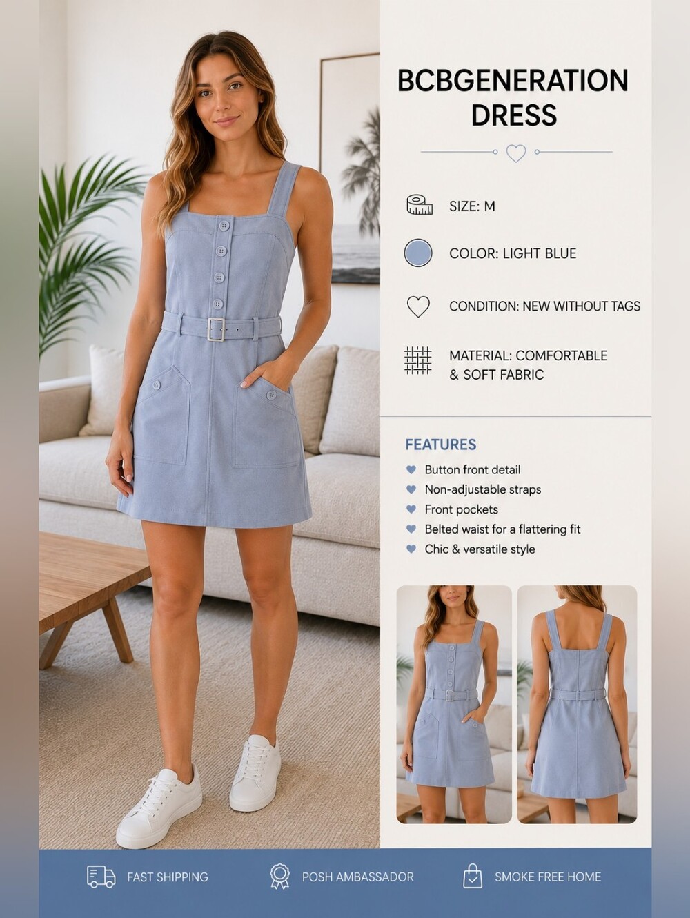 BCBGeneration Powder Blue Mini Dress with Belt ~ M